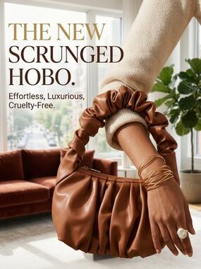 Scrunched Hobo Bag - Brown Vegan Leather